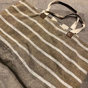 Roost Modish grey linen striped tote - large